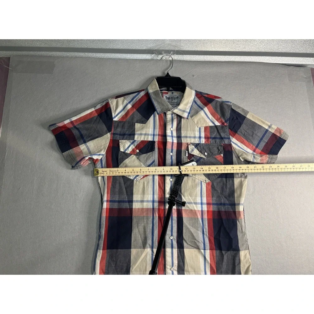 Levi's Western Pearl Snap Plaid Shirt Men's Medium Red/Navy